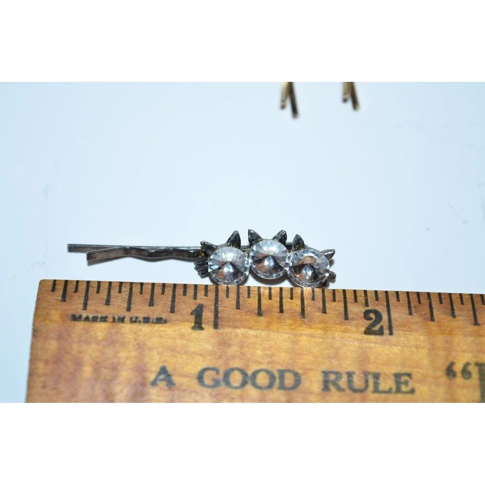 Vtg lot Floral Flower Ceramic Bobby Pin Hair Pins beads rhinestones cats 9pc